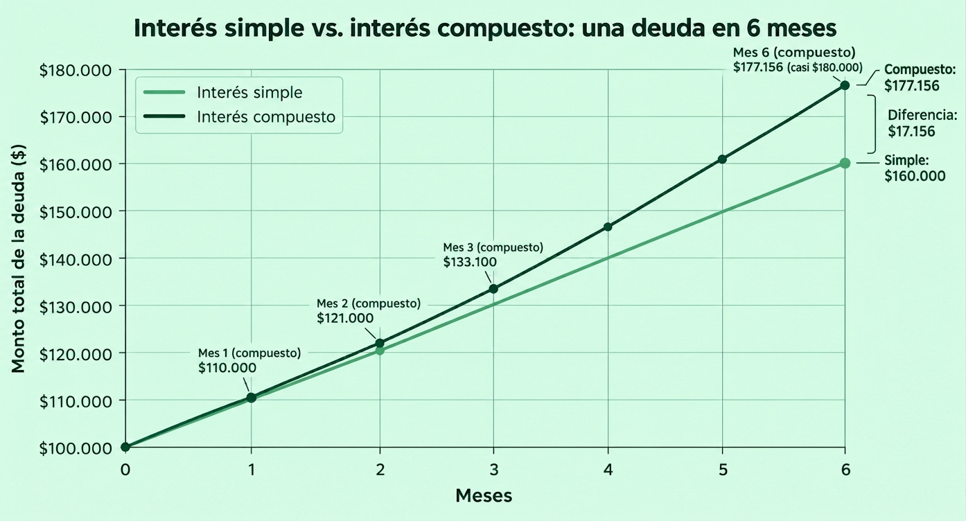 Gráfico que muestra cómo crecen las deudas rápidamente por el efecto de los intereses